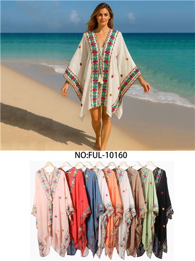 Caftano da spiaggia ricamato multicolore 2