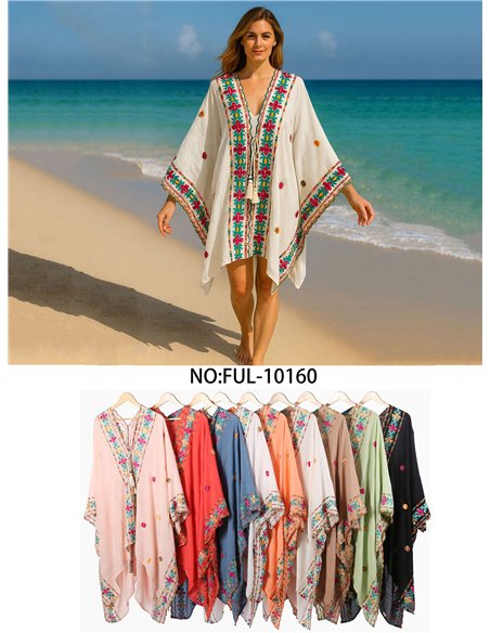 Caftano da spiaggia ricamato multicolore