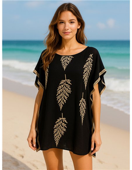 Túnica de praia com folhas bordadas
