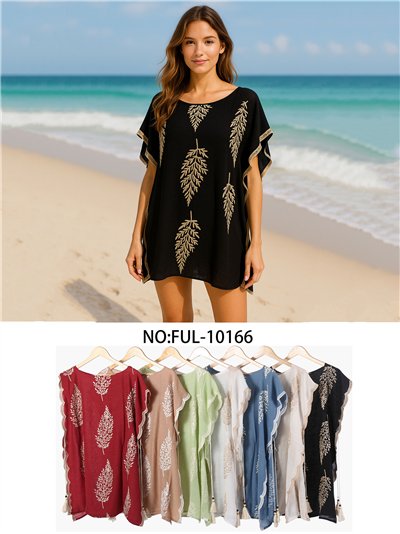 Túnica de praia com folhas bordadas 2