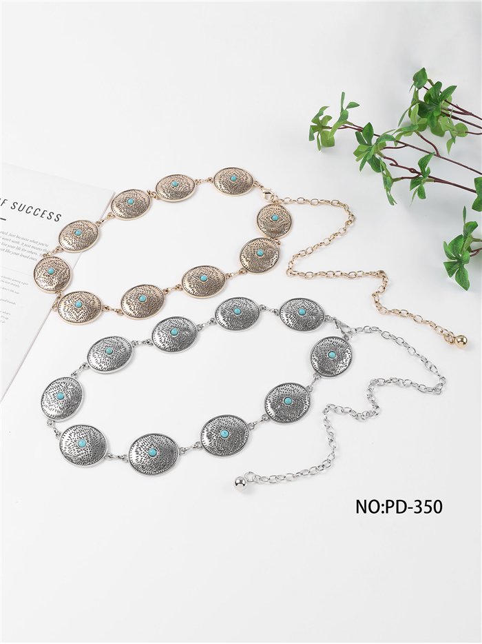 Cinturón cadena boho de discos turquesa