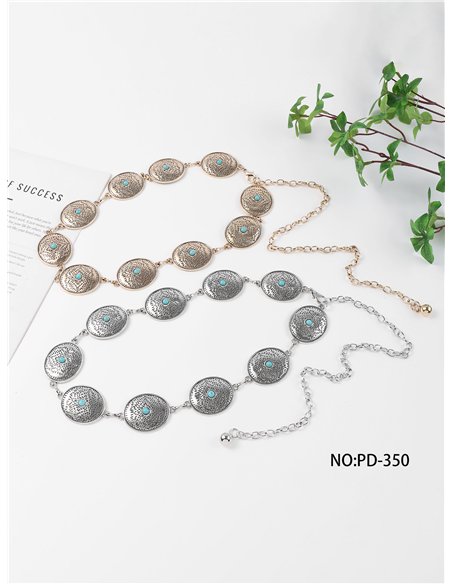 Cinturón cadena boho de discos turquesa