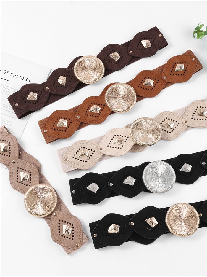 Cinturón ancho elástico efecto ante geométrico