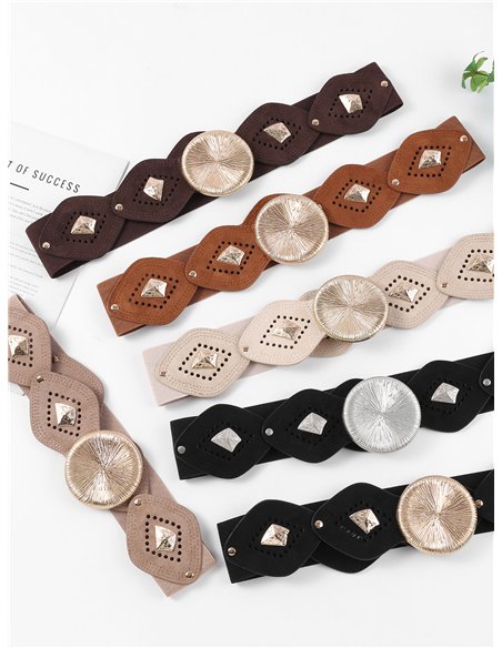 Cinturón ancho elástico efecto ante geométrico