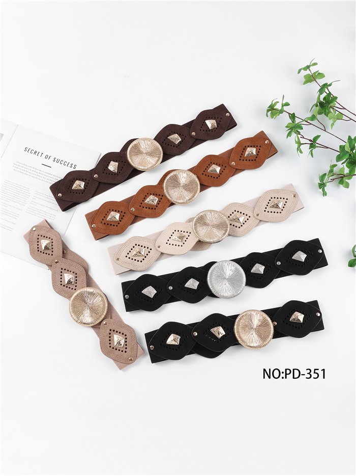 Cinturón ancho elástico efecto ante geométrico