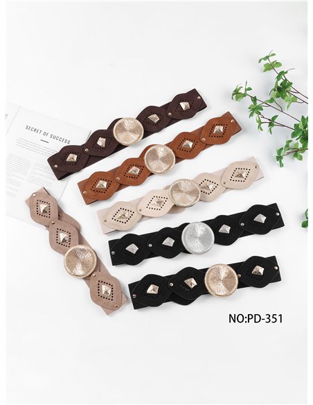 Cinturón ancho elástico efecto ante geométrico