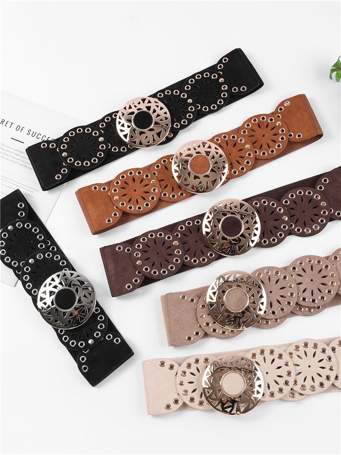 Cinturón ancho elástico efecto ante calado con aro