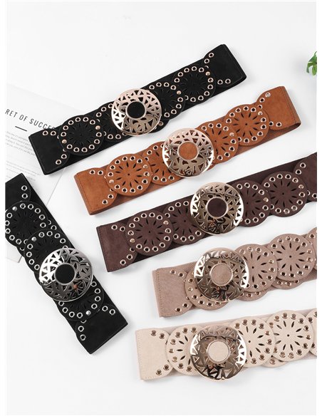 Cinturón ancho elástico efecto ante calado con aro