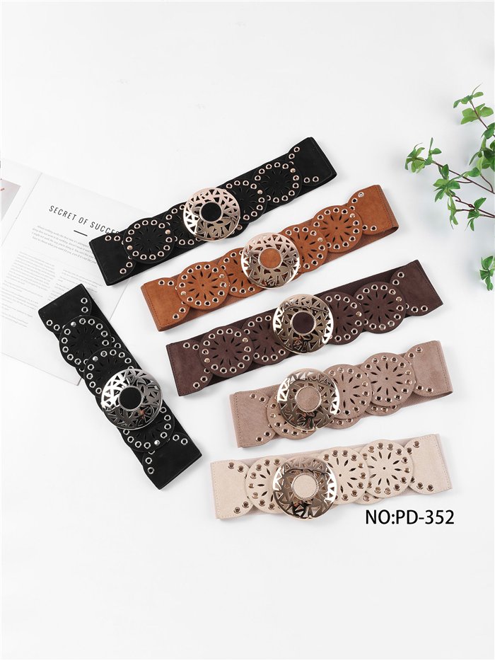 Cinturón ancho elástico efecto ante calado con aro