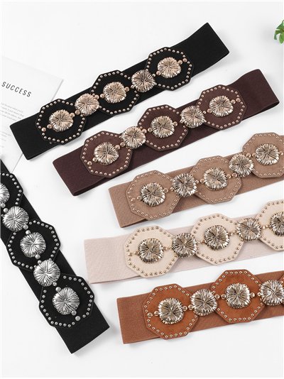 Cinturón ancho elástico efecto ante floral