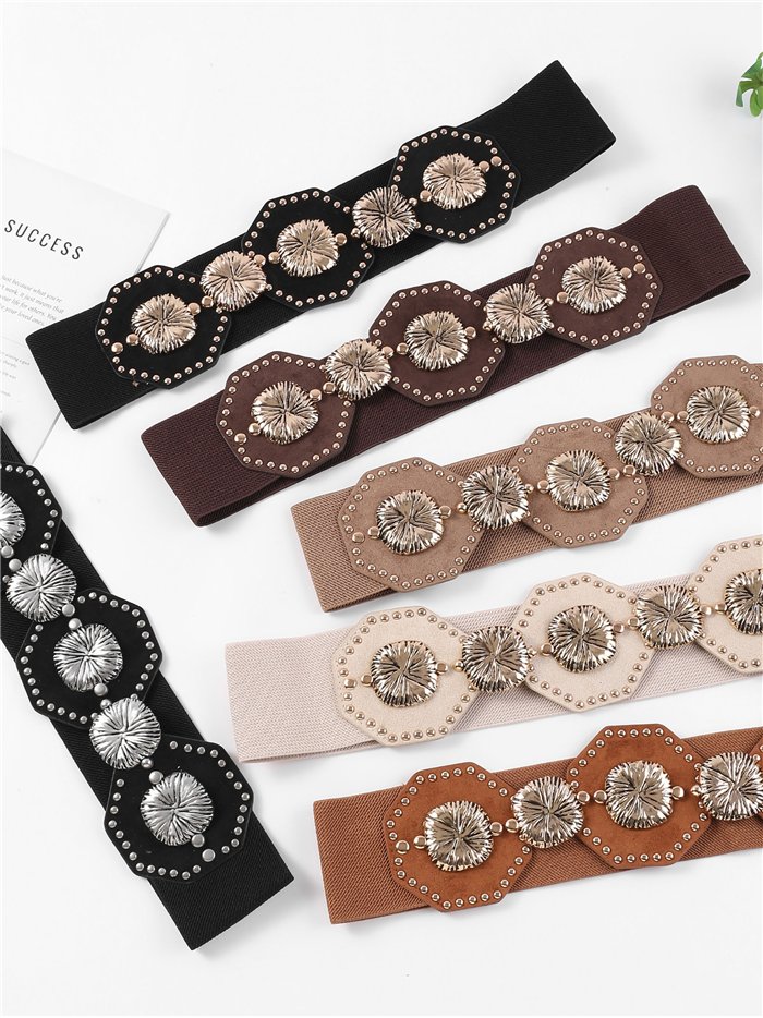 Cinturón ancho elástico efecto ante floral