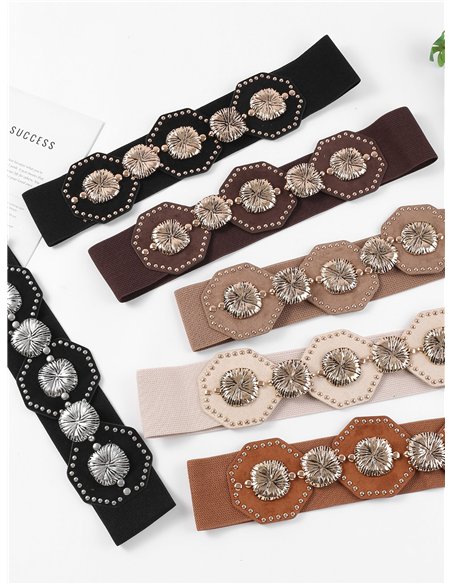 Cinturón ancho elástico efecto ante floral