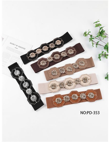 Cinturón ancho elástico efecto ante floral