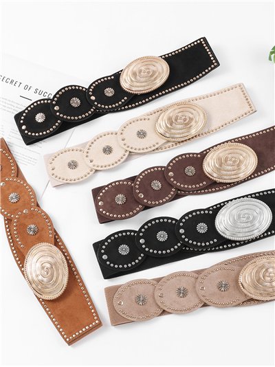 Faux suede oval concho stretch belt