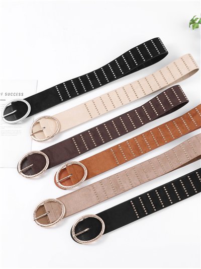 Cinturón ancho efecto ante con tachas