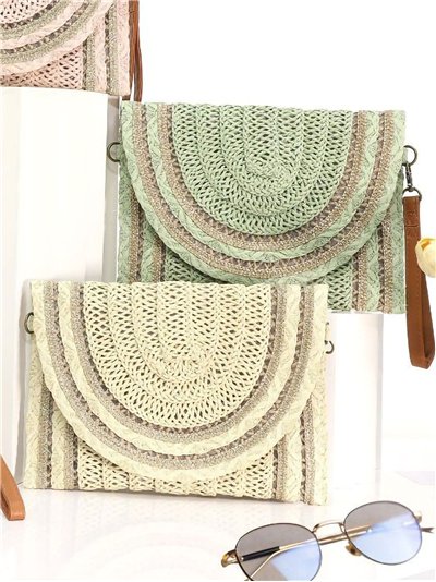 Sac bandoulière en raphia avec rabat semi-circulaire