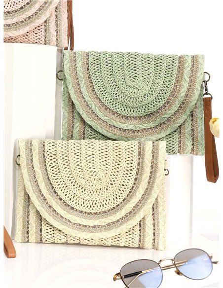 Sac bandoulière en raphia avec rabat semi-circulaire