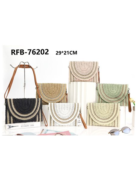 Sac bandoulière en raphia avec rabat semi-circulaire