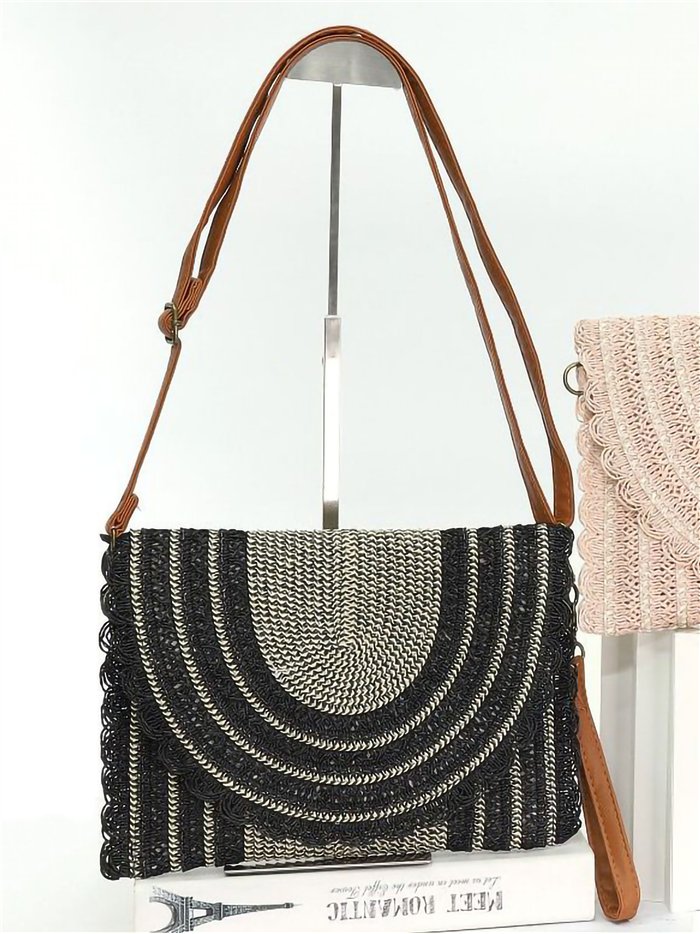 Bolso bandolera rafia con solapa calada