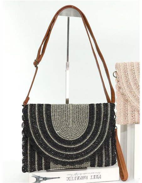 Bolso bandolera rafia con solapa calada