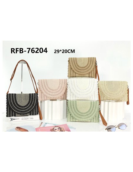Bolso bandolera rafia con solapa calada