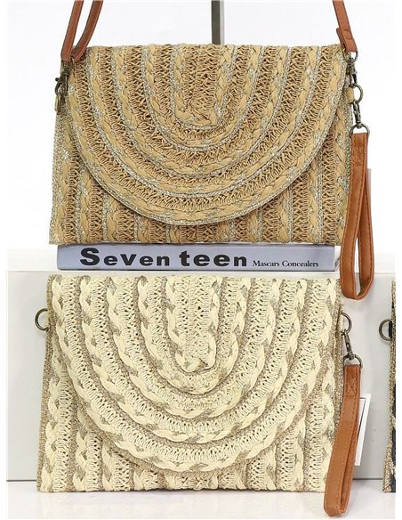 Bolso bandolera rafia textura con solapa semicircular