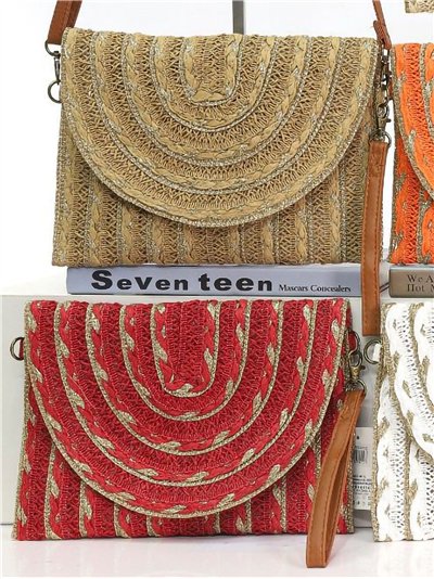 Schultertasche aus Raffiafaser mit halbkreisförmiger Klappe