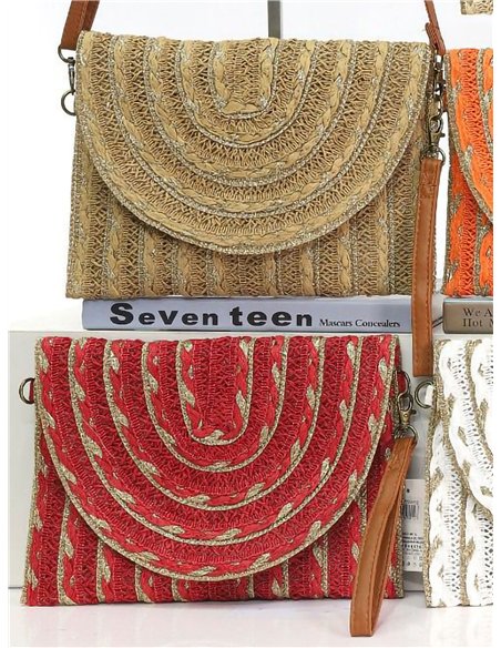 Schultertasche aus Raffiafaser mit halbkreisförmiger Klappe