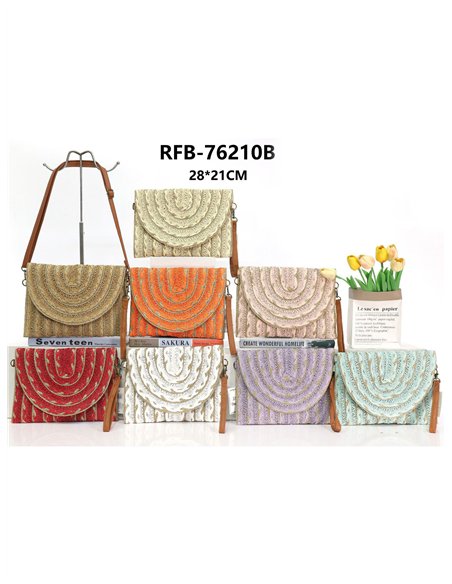 Schultertasche aus Raffiafaser mit halbkreisförmiger Klappe