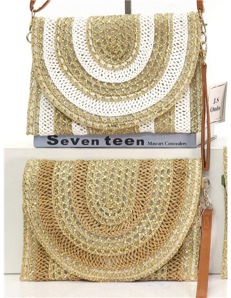 Boho-Umhängetasche aus Bast mit Glitzer und halbkreisförmiger Klappe