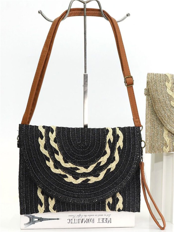 Bolso bandolera rafia metalizada con trenzado decorativo