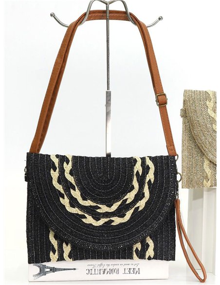 Bolso bandolera rafia metalizada con trenzado decorativo