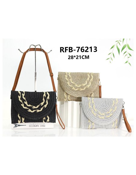 Bolso bandolera rafia metalizada con trenzado decorativo