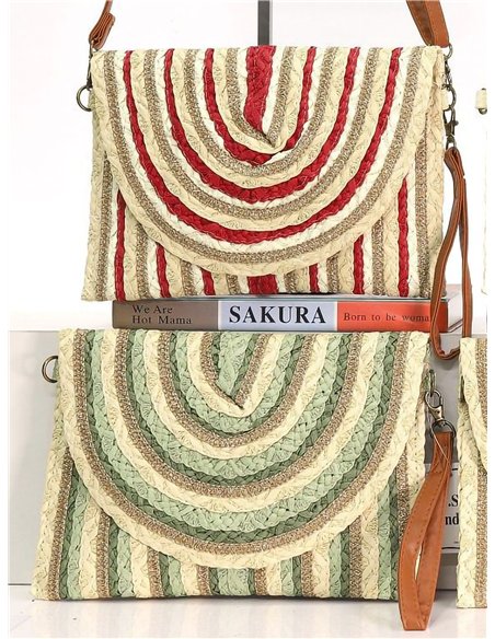 Bolso bandolera rafia rayas con solapa semicircular