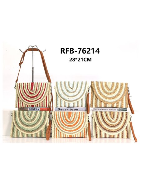 Bolso bandolera rafia rayas con solapa semicircular