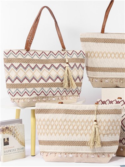Bolso de playa boho con borla y conchas