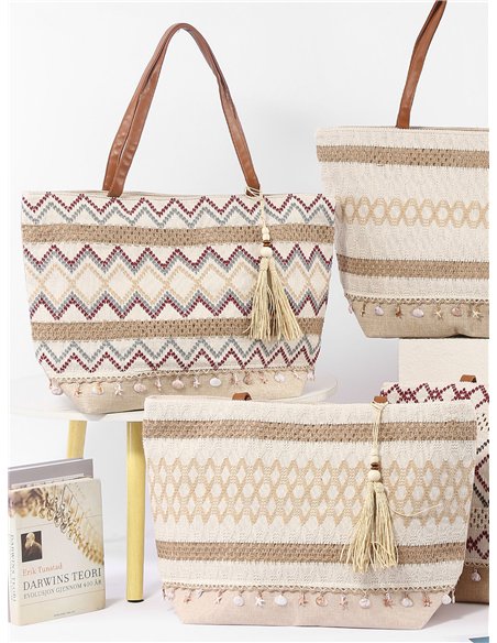 Bolso de playa boho con borla y conchas