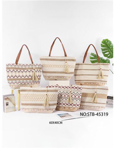 Bolso de playa boho con borla y conchas