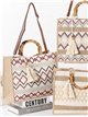 Bolso tote de yute con asas efecto bambú y borla