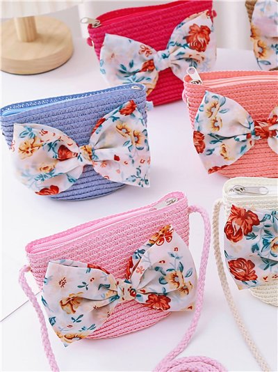Bolso bandolera infantil rafia con lazo floral