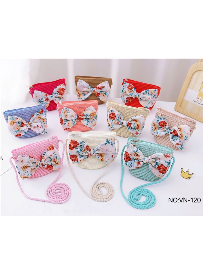 Bolso bandolera infantil rafia con lazo floral