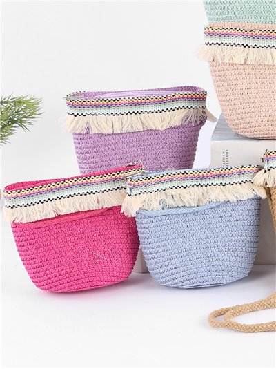 Sac bandoulière bohème en raphia pour enfant avec franges