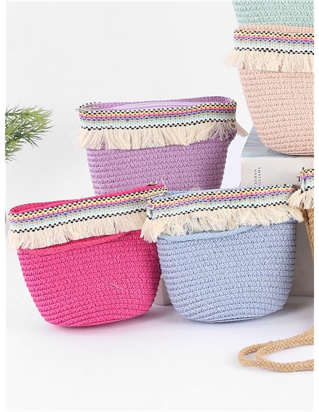 Sac bandoulière bohème en raphia pour enfant avec franges