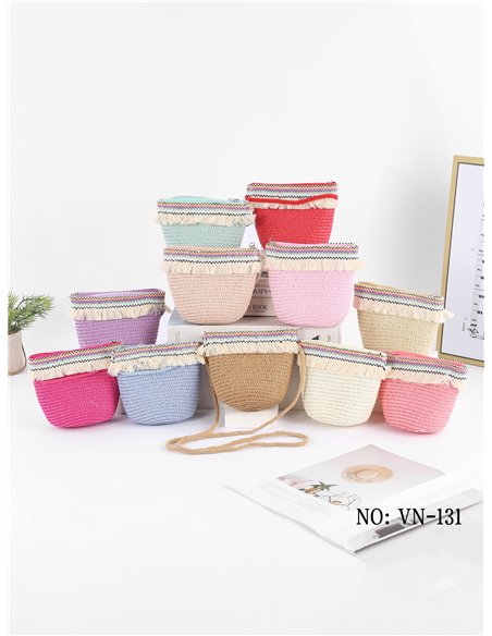 Sac bandoulière bohème en raphia pour enfant avec franges