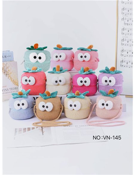 Borsa a tracolla per bambini in rafia, con un divertente disegno a carota.