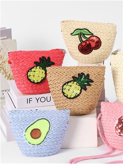 Bolso bandolera infantil rafia frutas con lentejuelas