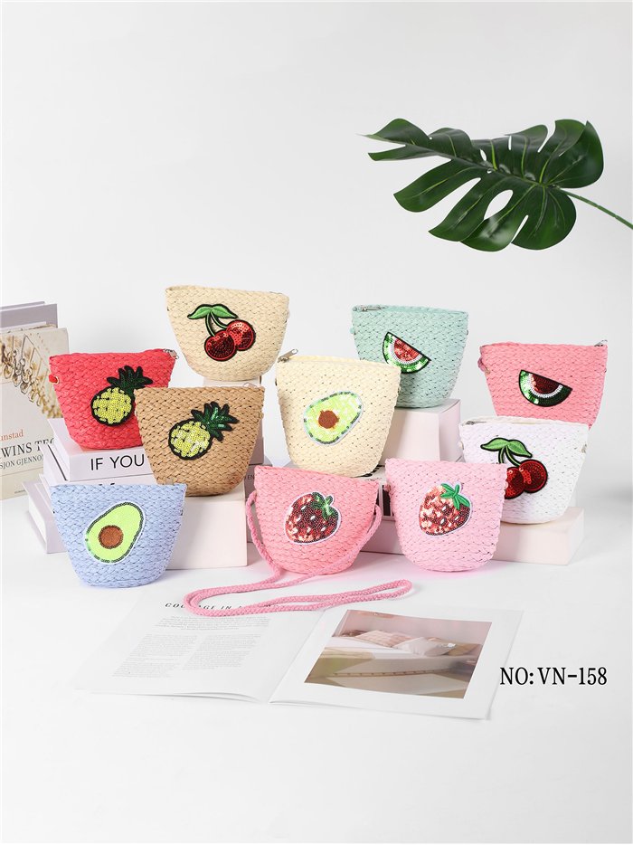 Bolso bandolera infantil rafia frutas con lentejuelas