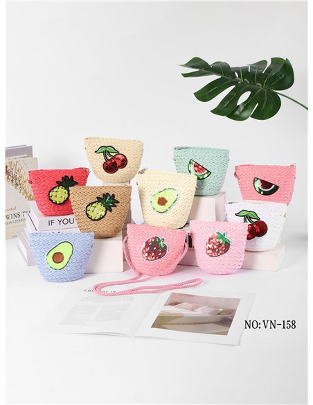 Bolso bandolera infantil rafia frutas con lentejuelas