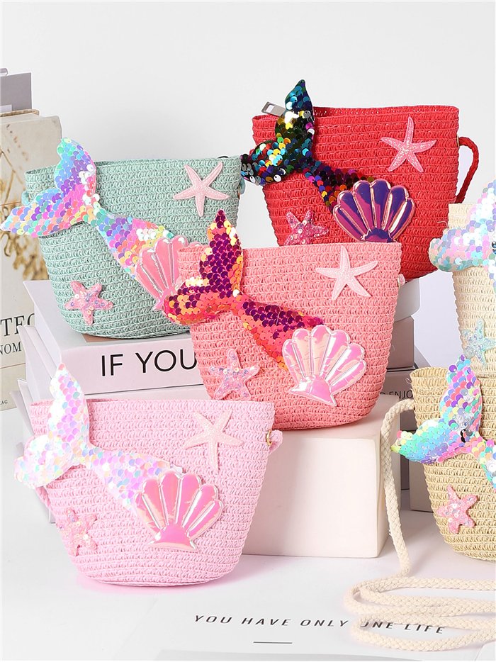 Bolso bandolera infantil rafia sirena brillante