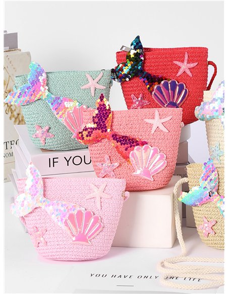 Bolso bandolera infantil rafia sirena brillante